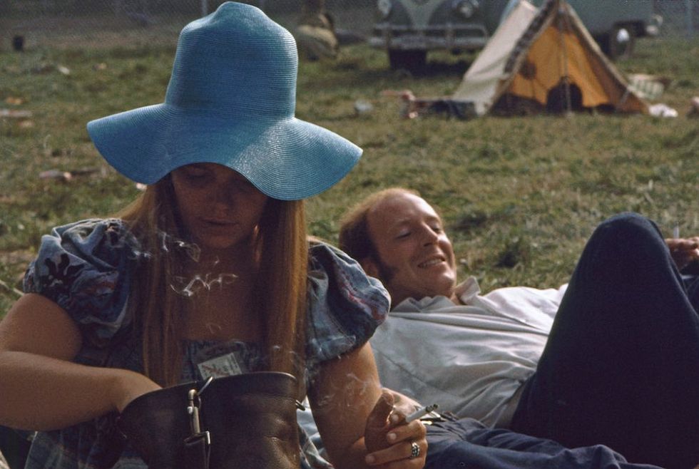 Press lounging near Free Stage at Woodstock 1969